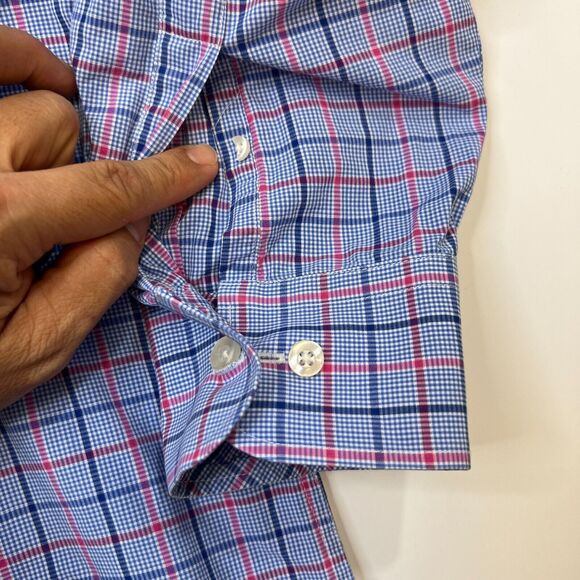 Tattersall Dress Shirt Mens 17 Blue Plaid Long Sleeve 100 Cotton 22" Arm Length - Picture 6 of 9